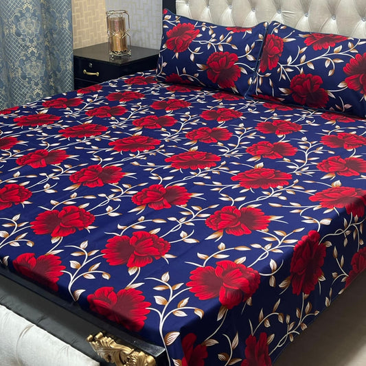 3D Crystal Cotton 3-Piece Bedsheet Set