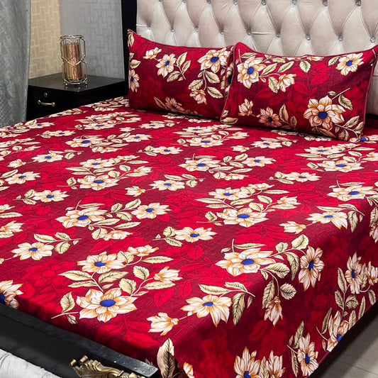 3D Crystal Cotton 3-Piece Bedsheet Set
