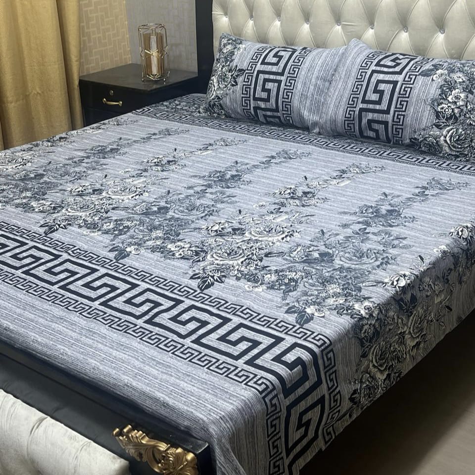 3D Crystal Cotton 3-Piece Bedsheet Set