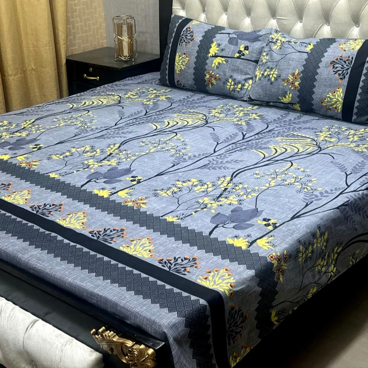 3D Crystal Cotton 3-Piece Bedsheet Set