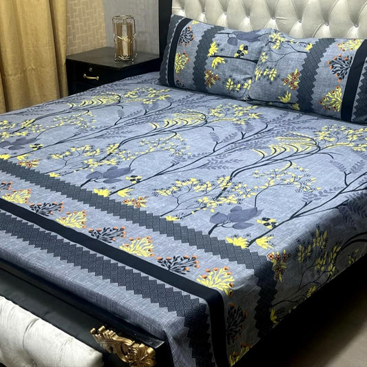 3D Crystal Cotton 3-Piece Bedsheet Set