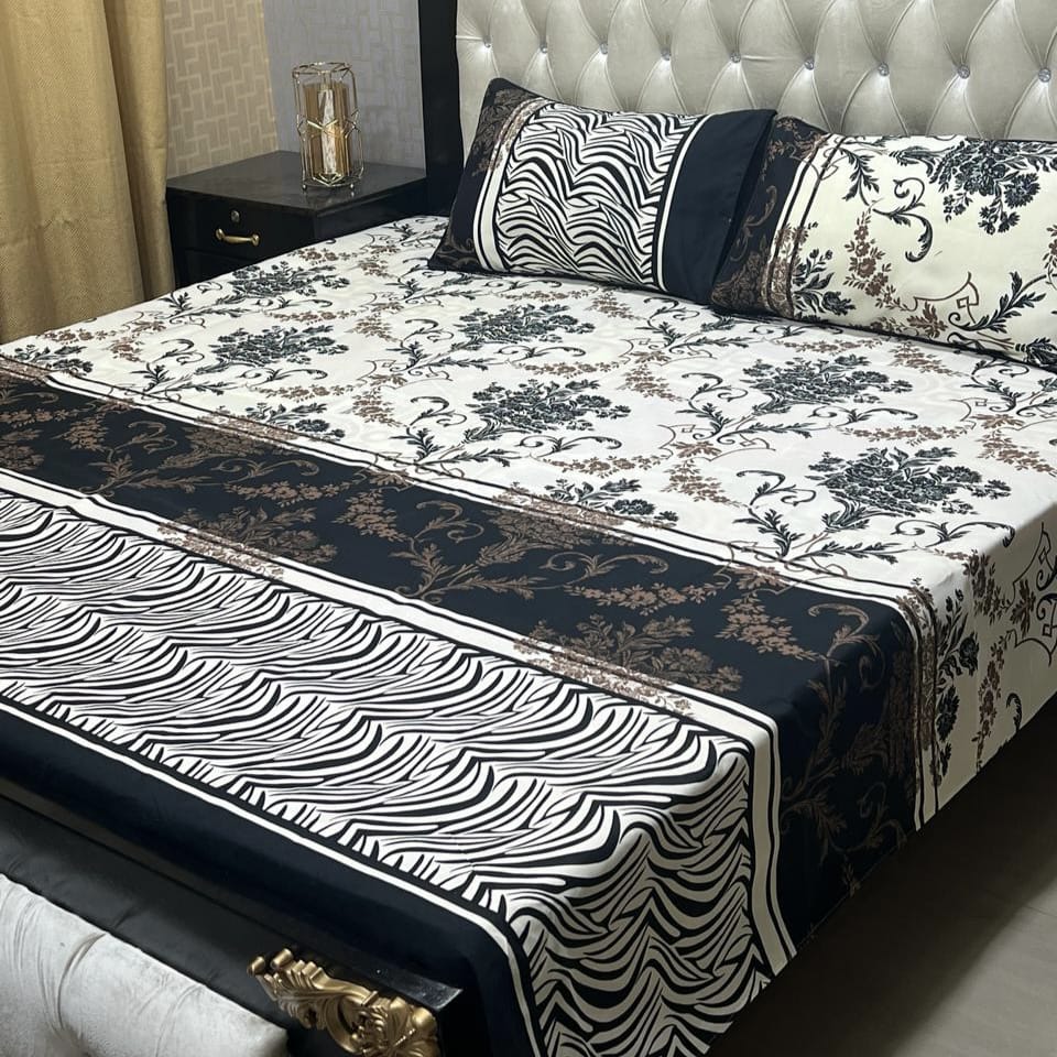 3D Crystal Cotton 3-Piece Bedsheet Set