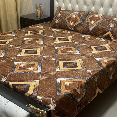 3D Crystal Cotton 3-Piece Bedsheet Set